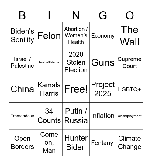 Debate BINGO Card