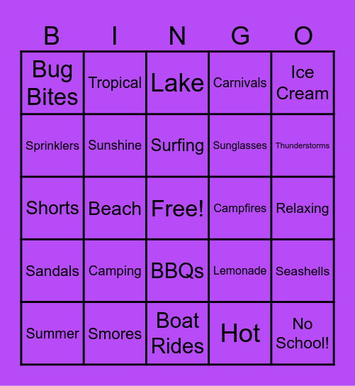 Summer Bingo Card