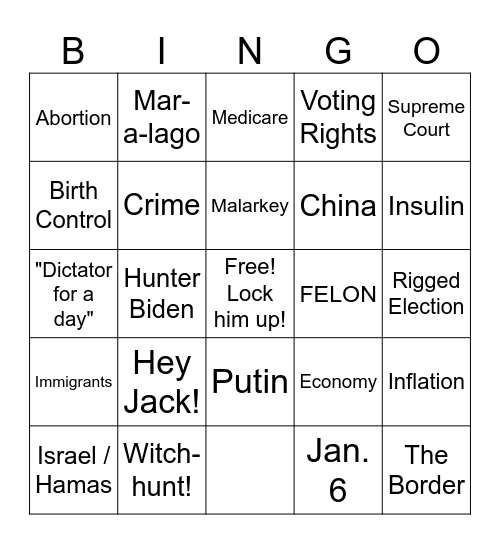 Presidental Debate Biden vs. Trump Bingo Card