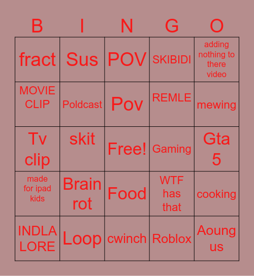 Youtube  Bingo Card