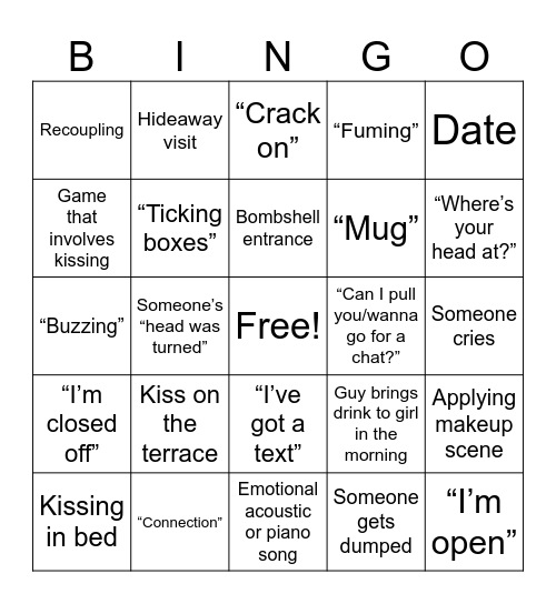 Love Island Bingo Card