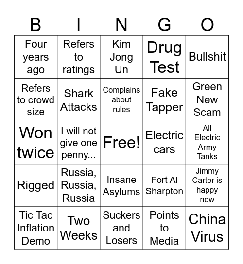 First Presidential Debate 2024 Bingo Card