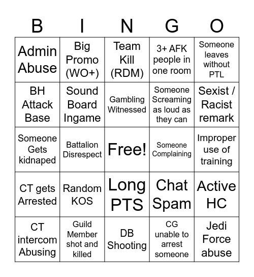 Synergy Bingo Card