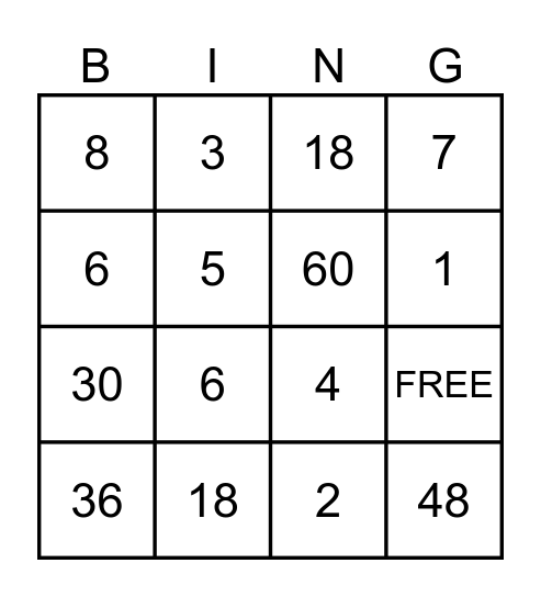 Multiple/Dividing using 6 Bingo Card