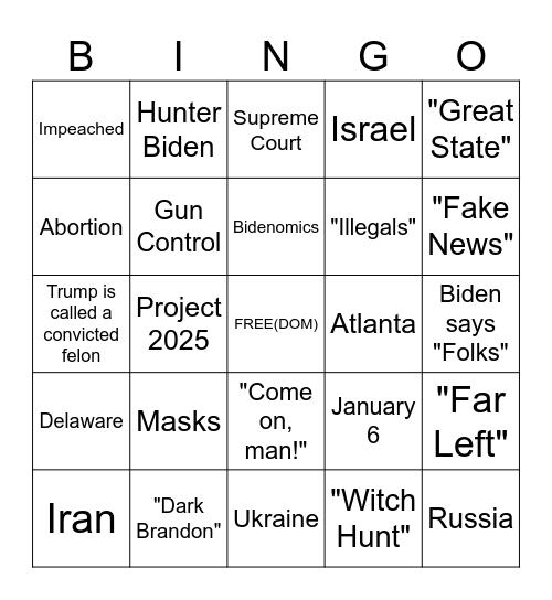 Debate Bingo Card