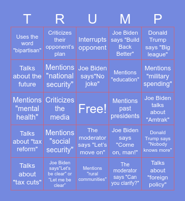 2024 debate Bingo Card