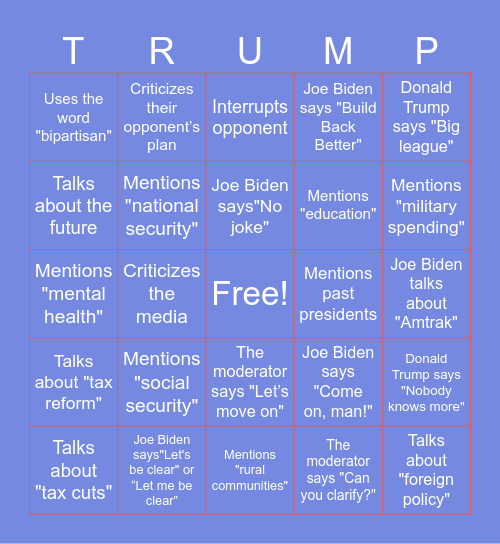 2024 debate Bingo Card