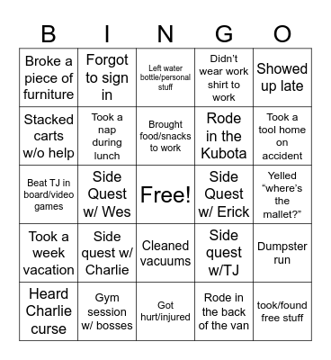 SFA Bingo Card