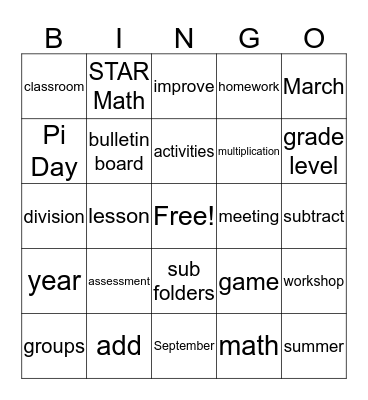 Math Department BINGO Card