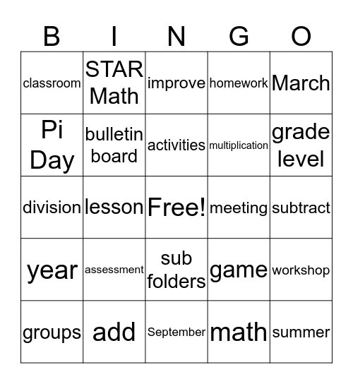 Math Department BINGO Card