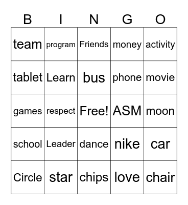Peace Keepers Bingo Card
