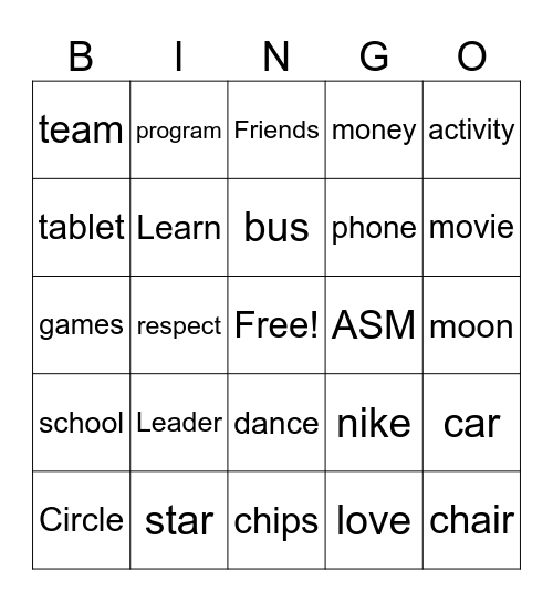 Peace Keepers Bingo Card