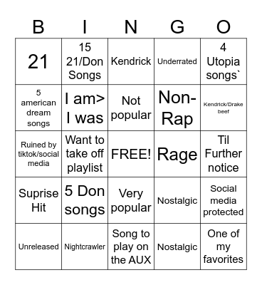 Playlist bingo - Music bingo - Top 50 Bingo Card