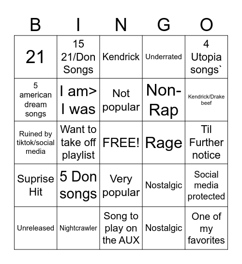 Playlist bingo - Music bingo - Top 50 Bingo Card