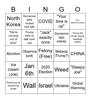 2024 Prez Debate #1 Bingo Card