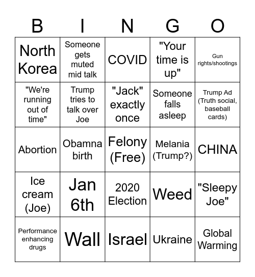 2024 Prez Debate #1 Bingo Card