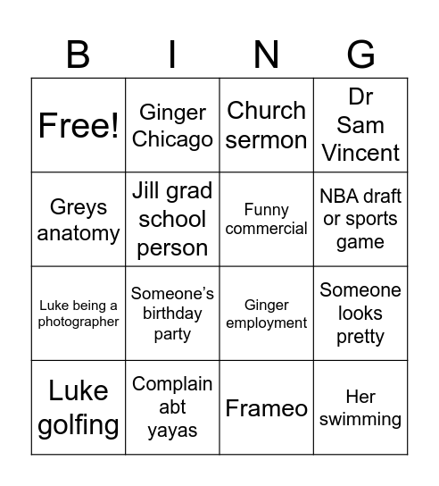 Luke bingo board Bingo Card