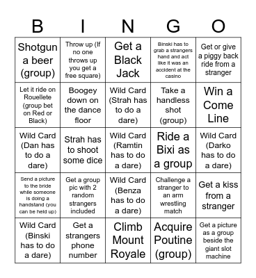 Darkos Bachelor Party Bingo Card