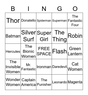 SUPER  HERO Bingo Card