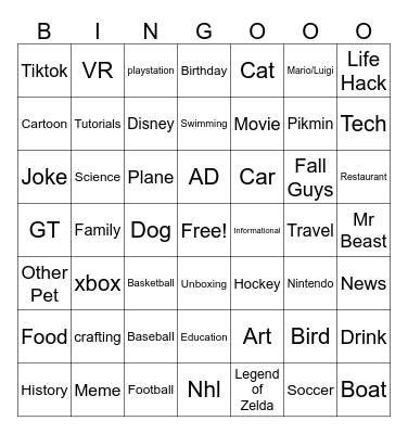 yt shorts Bingo Card