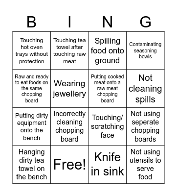 Kitchen Safety Bingo Card