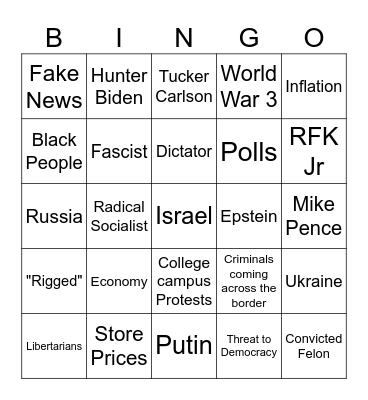Presidential Debate Bingo Card