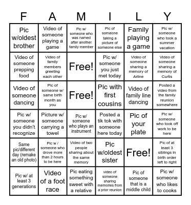 Family Scavenger Hunt Bingo Card