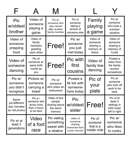 Family Scavenger Hunt Bingo Card