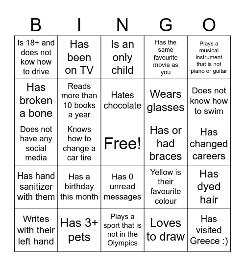 An almost impossible bingo? Bingo Card
