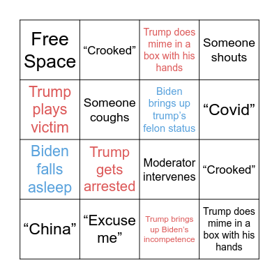 Presidential Debate Bingo Card
