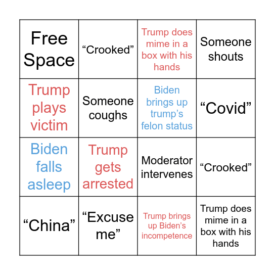 Presidential Debate Bingo Card