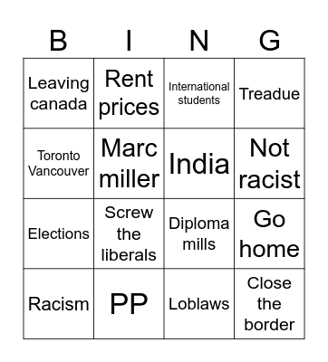 Canada Bingo Card