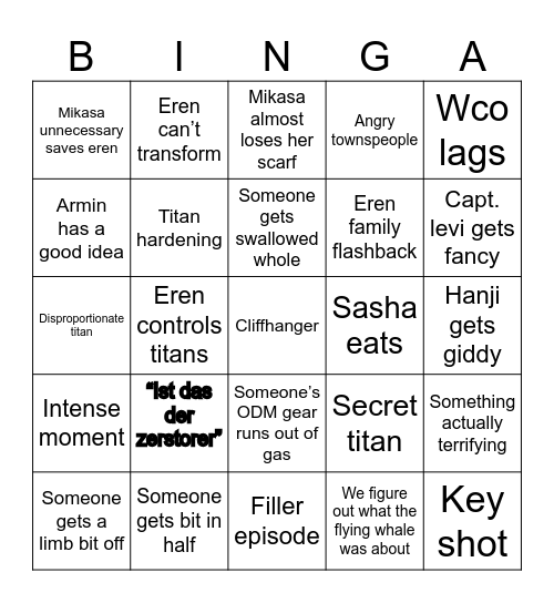 AOT BINGA Bingo Card