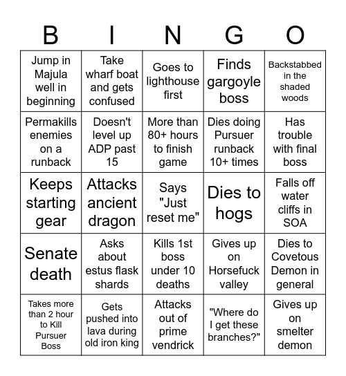 Chet DS2 Playthrough Bingo Card