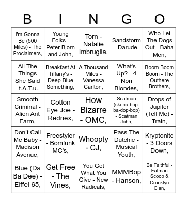 DJ Jakesy Hustle's 1 hit wonders bingo Card