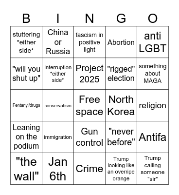 2024 debate bingo Card