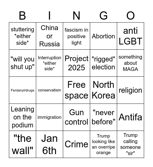 2024 debate bingo Card