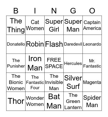 SUPER  HERO Bingo Card