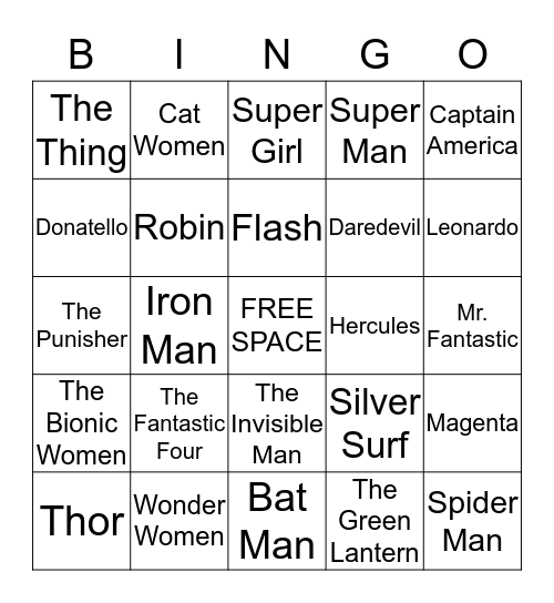 SUPER  HERO Bingo Card