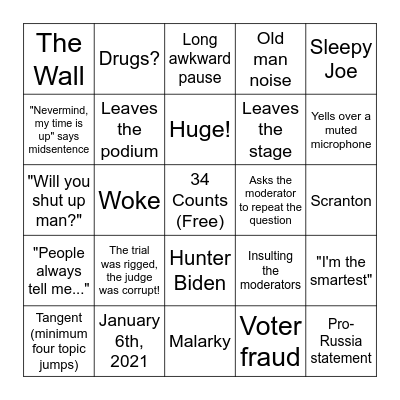 Presidential Debate Bingo Card