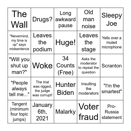 Presidential Debate Bingo Card