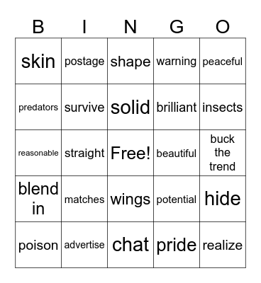 Vcobulary Bingo Card