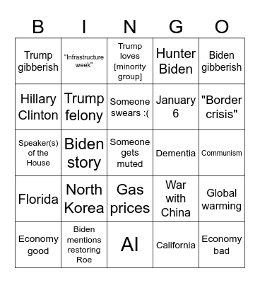 2024 debate Bingo Card