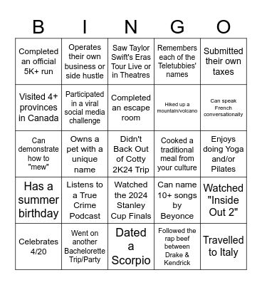 Church Group Bingo - Canada Day Cottage Bingo Card