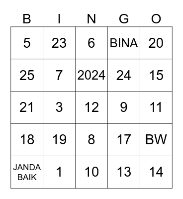 BINA BINGO Card