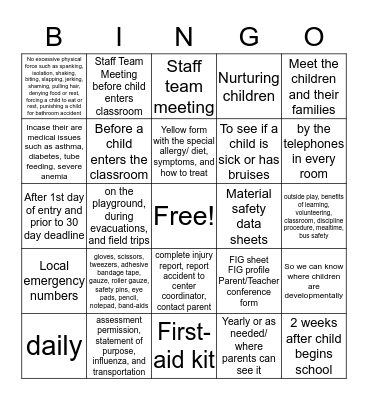 Pre-Service Bingo Card