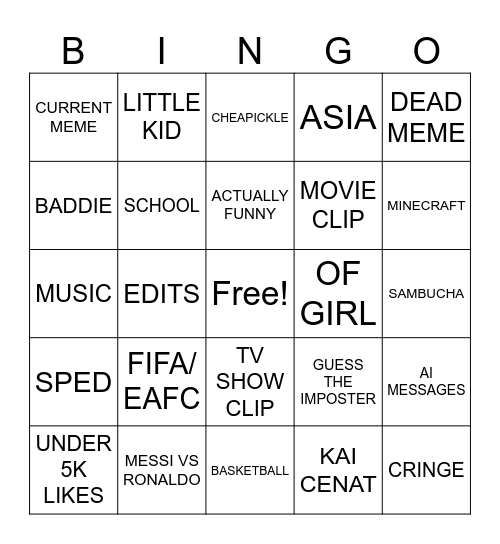 YT SHORTS Bingo Card