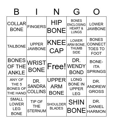 BONE BINGO Card