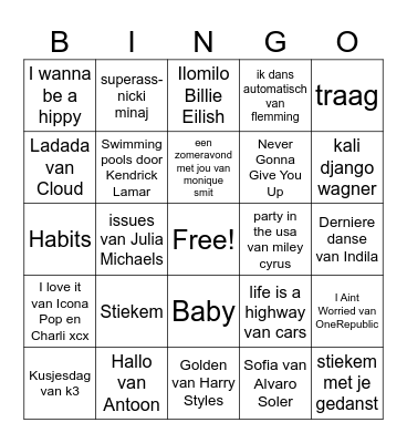 muziekbingo 2024 Bingo Card