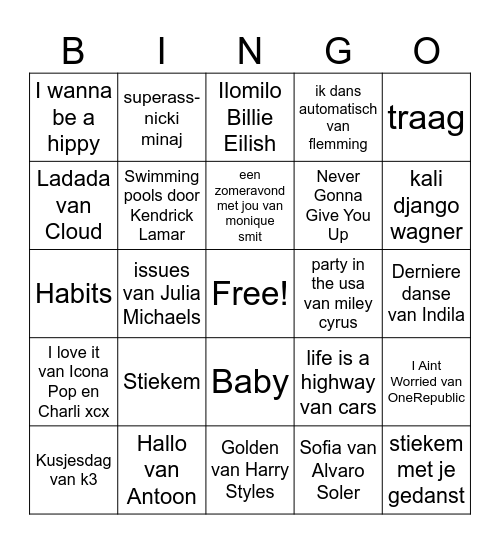muziekbingo 2024 Bingo Card